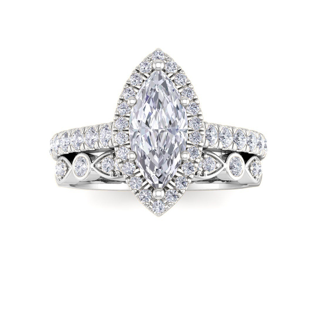 Platinum 1.0ct Marquise Diamond Halo Bridal Set 1.5tdw
