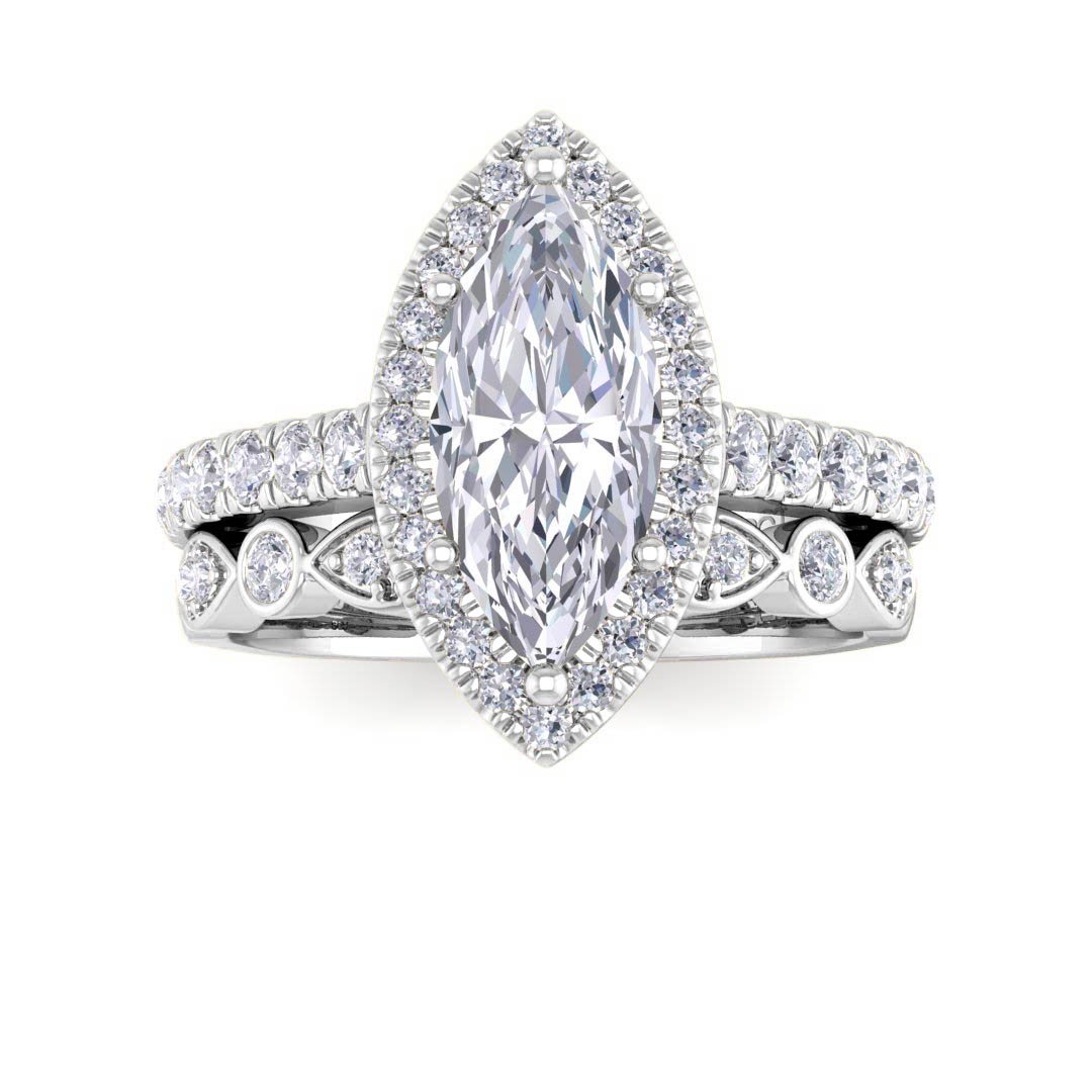18k White Gold 1.5ct Marquise Diamond Halo Bridal Set 2.0tdw