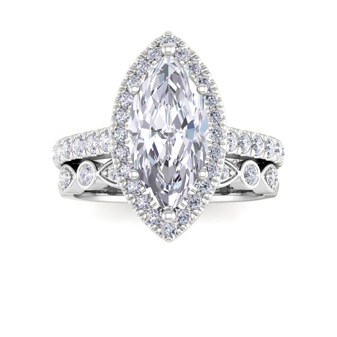 Platinum 2.0ct Marquise Diamond Halo Bridal Set 2.5tdw