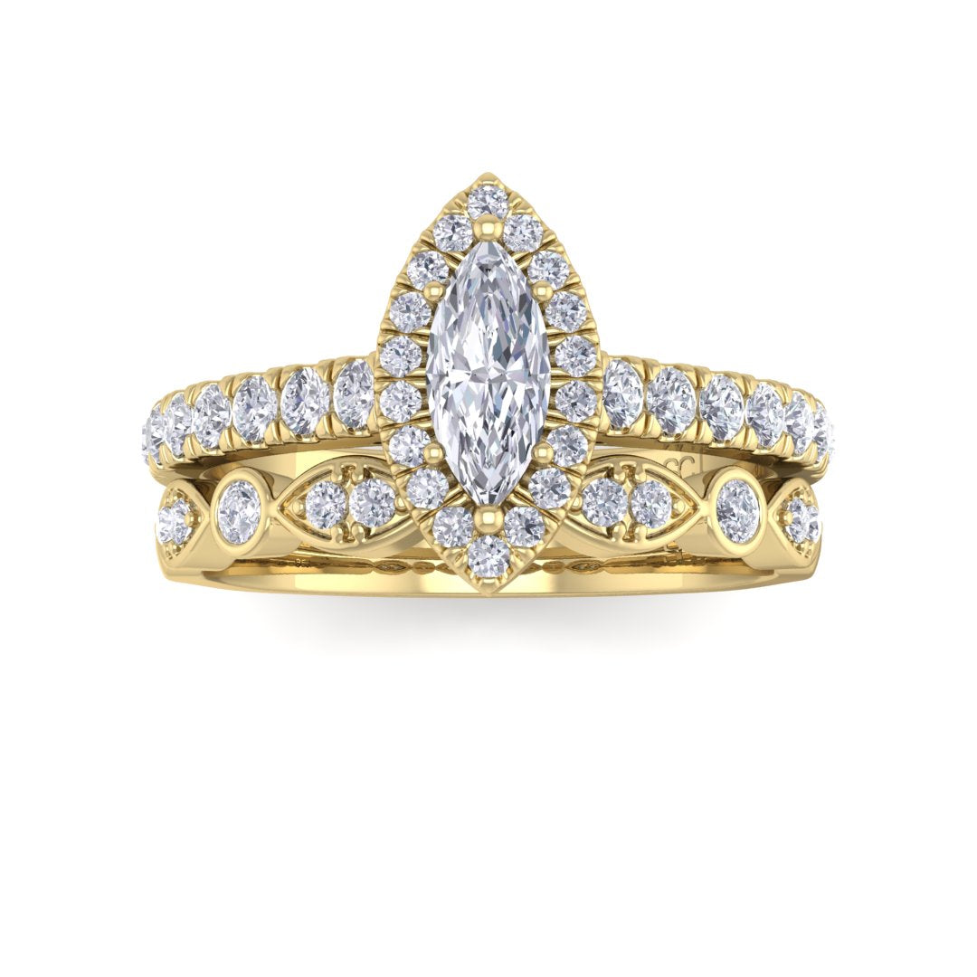 18k Yellow Gold 0.33ct Marquise Diamond Halo Bridal Set 0.83tdw