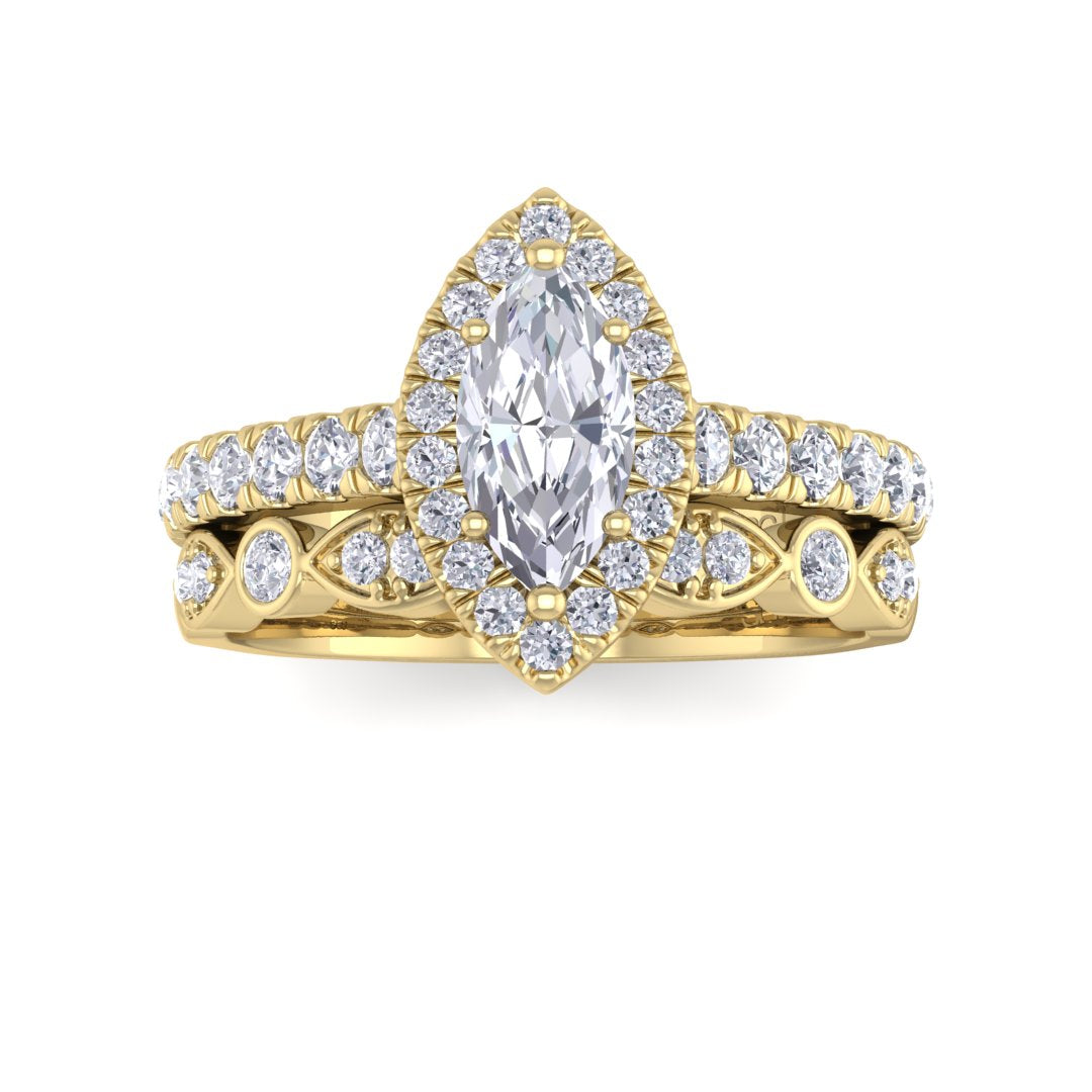 14k Yellow Gold 0.5ct Marquise Diamond Halo Bridal Set 1.0tdw