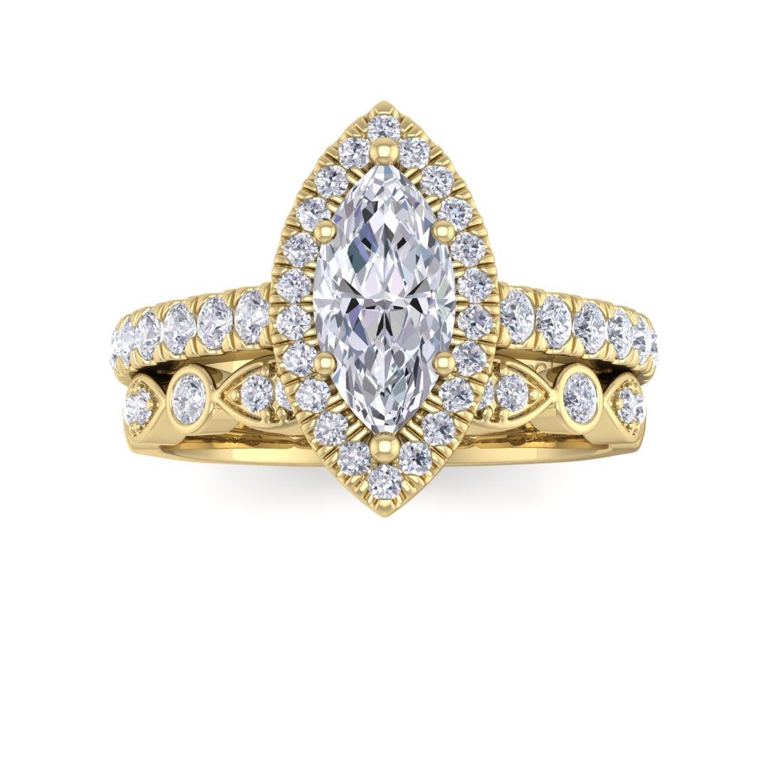9k Yellow Gold 0.75ct Marquise Diamond Halo Bridal Set 1.25tdw