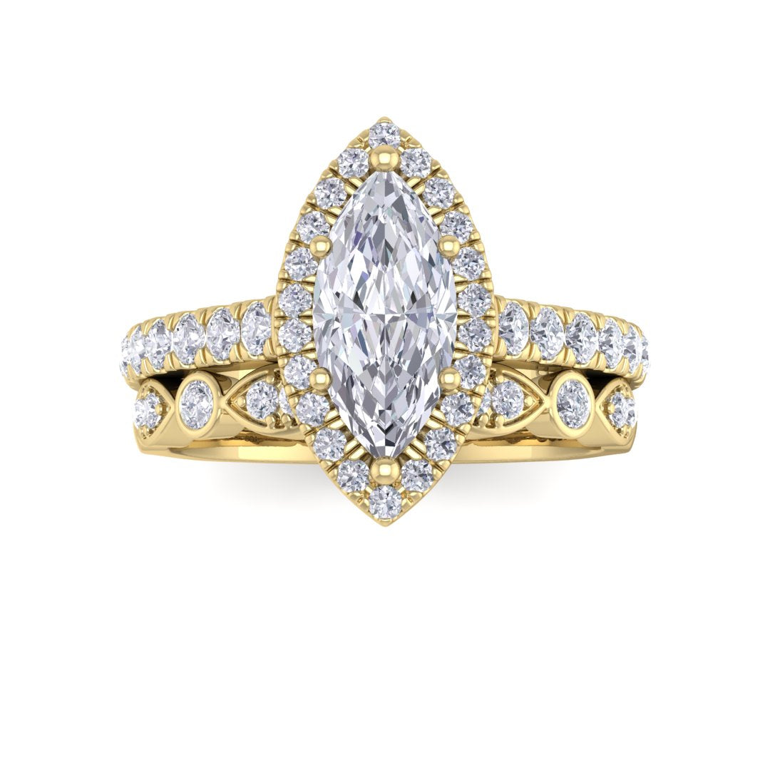 9k Yellow Gold 1.0ct Marquise Diamond Halo Bridal Set 1.5tdw