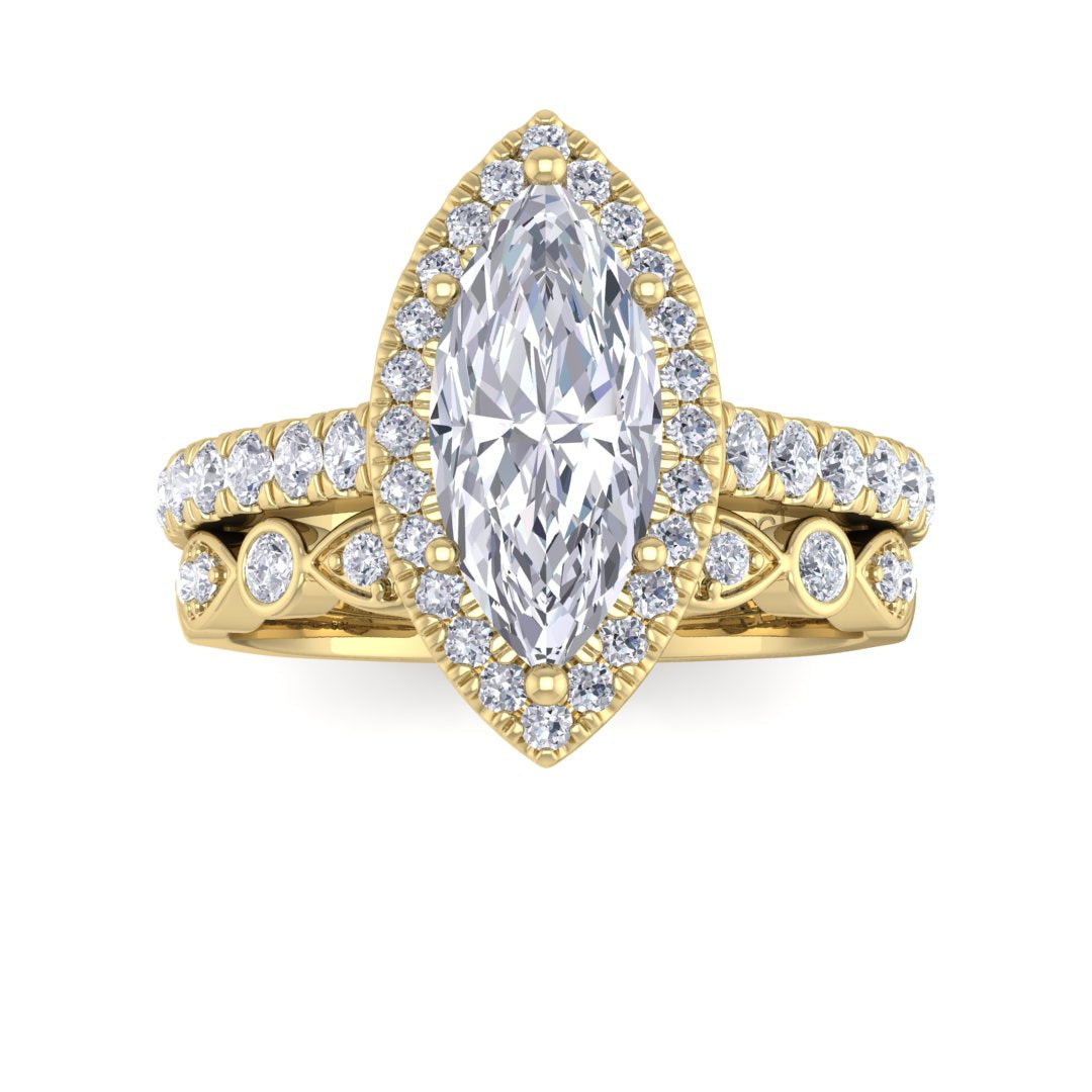 9k Yellow Gold 1.5ct Marquise Diamond Halo Bridal Set 2.0tdw