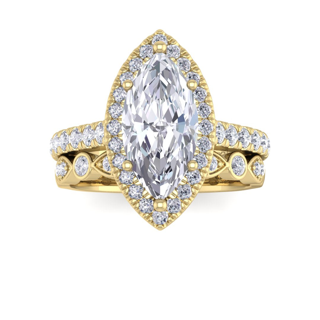 14k Yellow Gold 2.0ct Marquise Diamond Halo Bridal Set 2.5tdw
