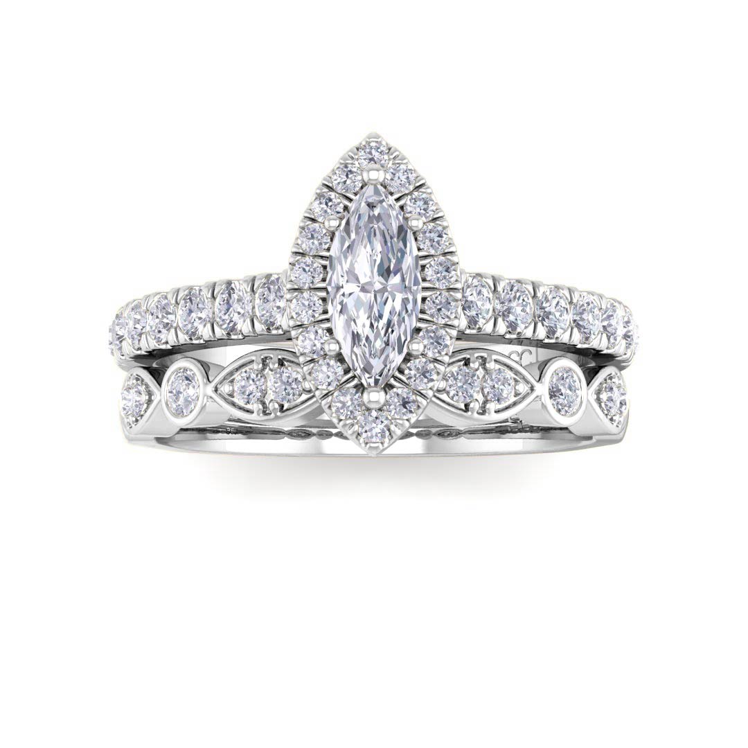 Platinum 0.33ct Marquise Diamond Halo Bridal Set 0.83tdw