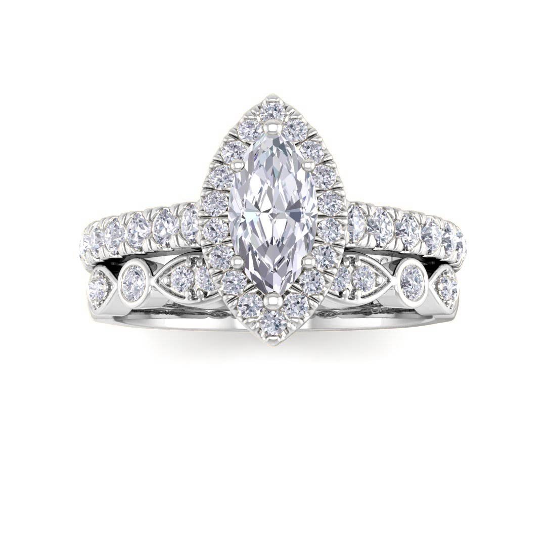 18k White Gold 0.5ct Marquise Diamond Halo Bridal Set 1.0tdw