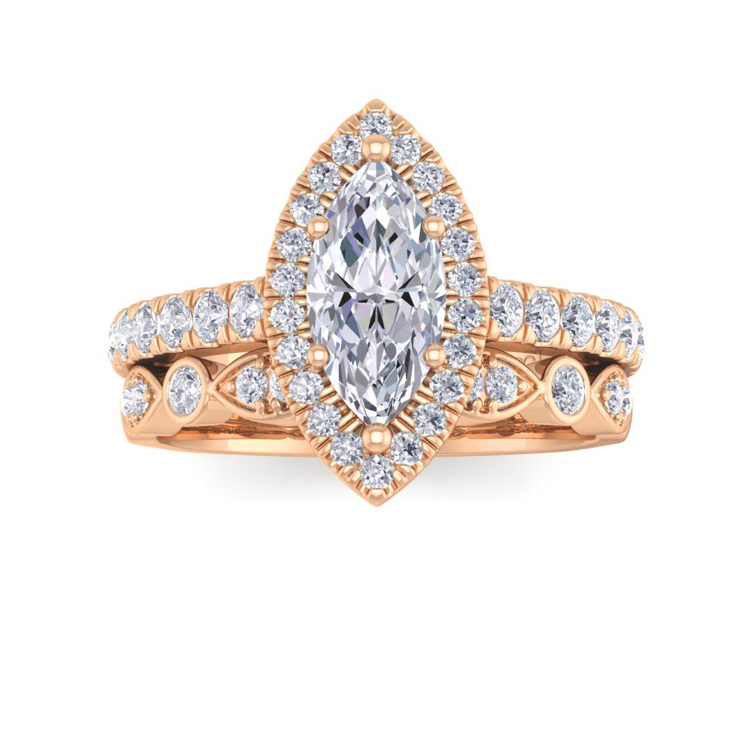 14k Rose Gold 0.75ct Marquise Diamond Halo Bridal Set 1.25tdw