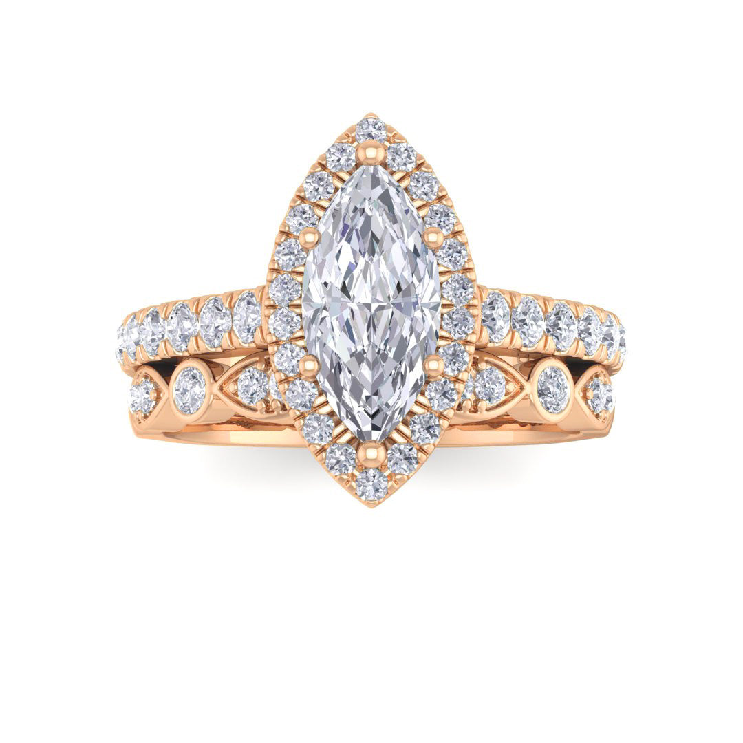 14k Rose Gold 1.0ct Marquise Diamond Halo Bridal Set 1.5tdw