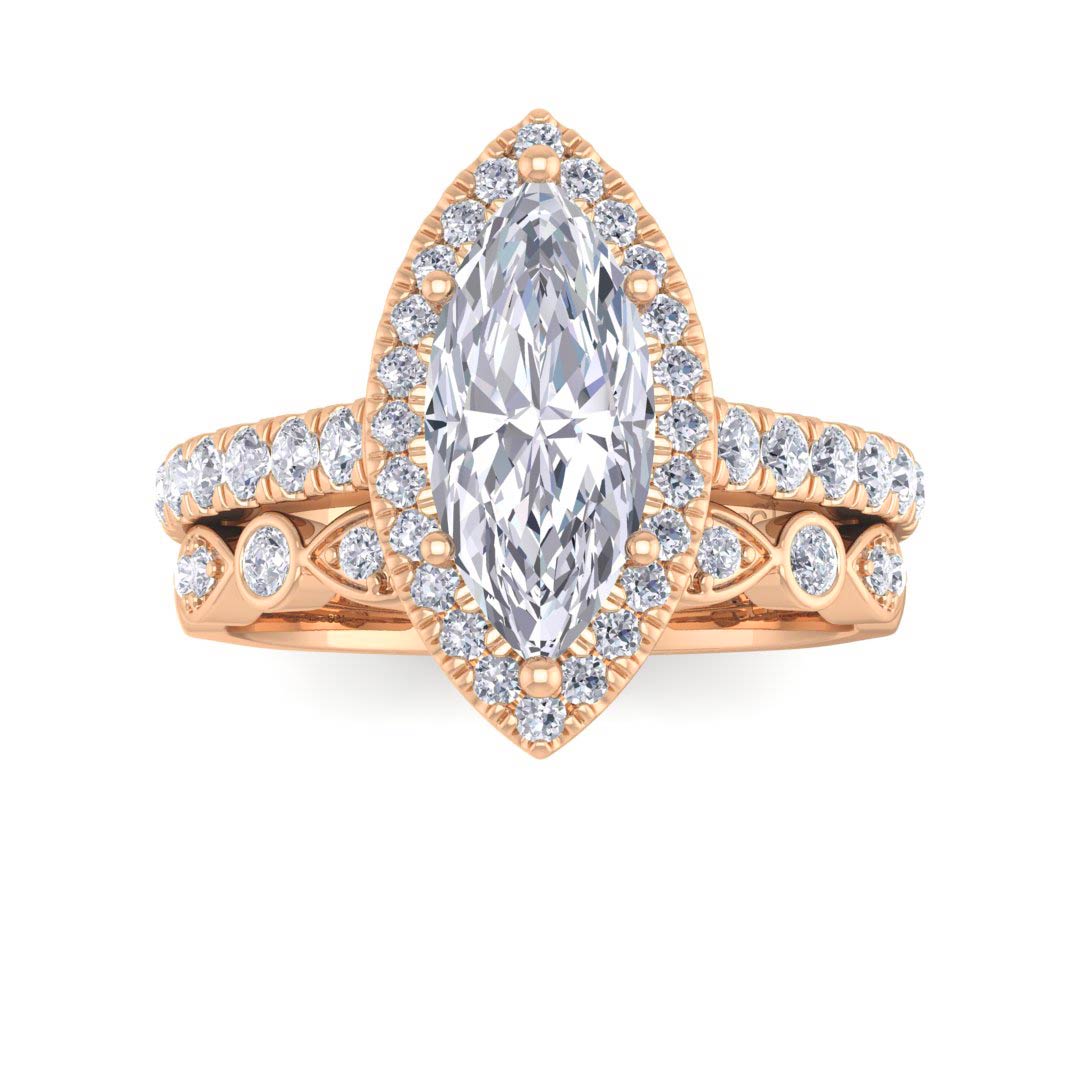 14k Rose Gold 1.5ct Marquise Diamond Halo Bridal Set 2.0tdw