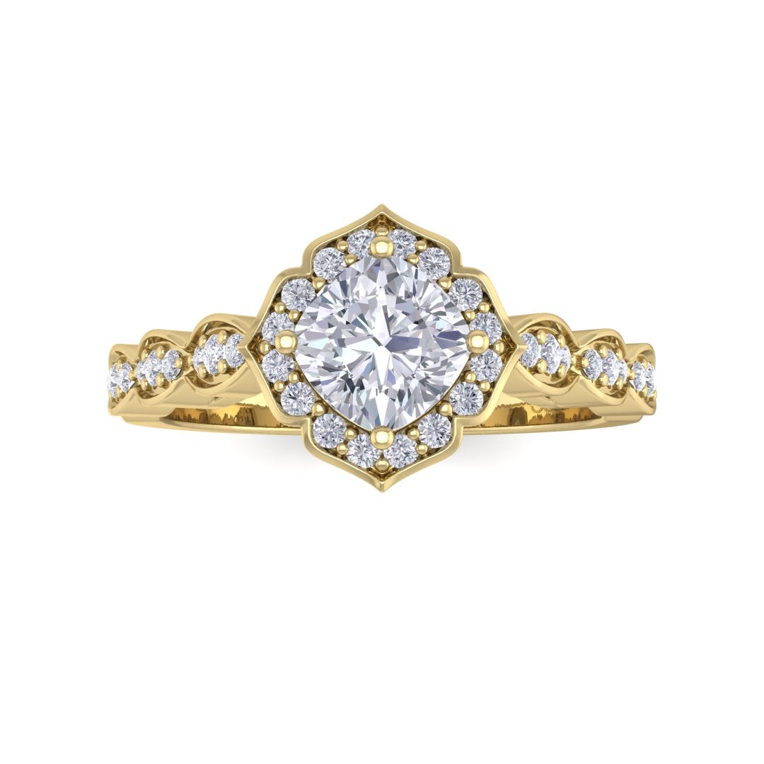 18k Yellow Gold 0.75ct Cushion Cut Diamond Halo Vintage Inspired Bridal Set 1.05tdw