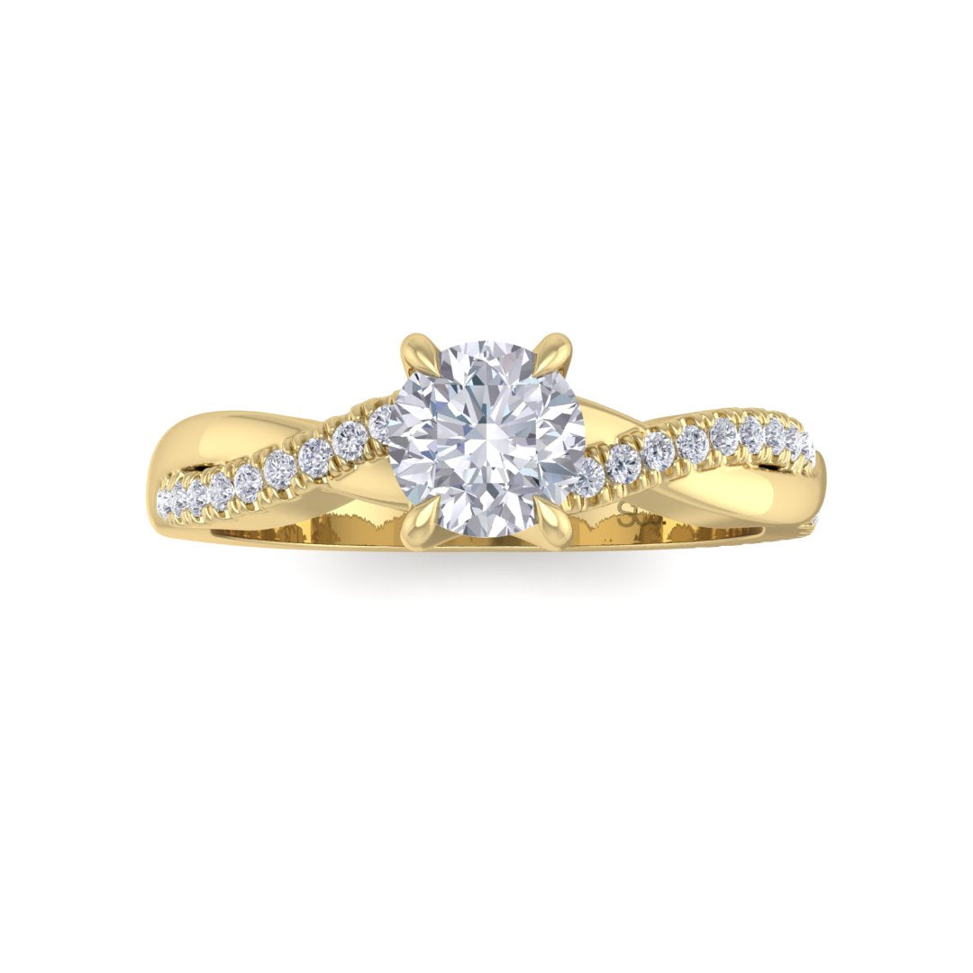 14k Yellow Gold 0.5ct Round Brilliant Diamond Entwined Band Engagement Ring 0.65tdw