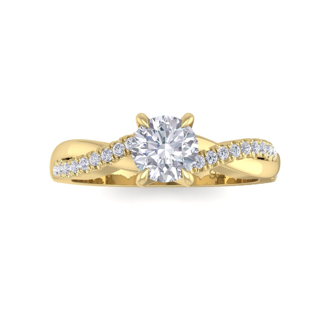 9k Yellow Gold 0.5ct Round Brilliant Moissanite Entwined Band Engagement Ring 0.15tdw