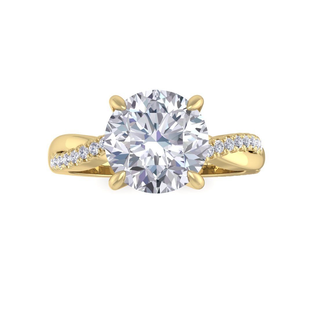 18k Yellow Gold 2.0ct Round Brilliant Diamond Entwined Band Engagement Ring 2.15tdw