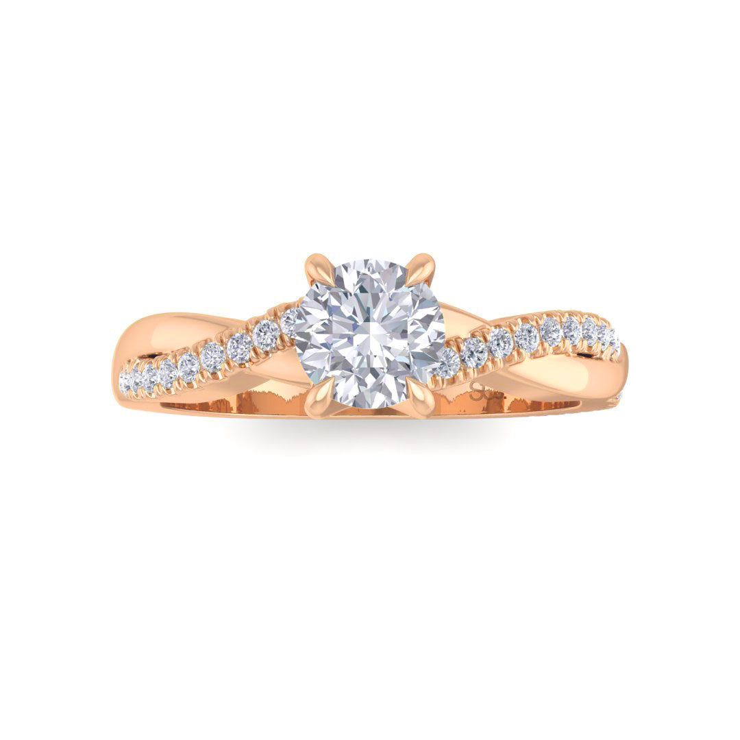 18k Rose Gold 0.5ct Round Brilliant Diamond Entwined Band Engagement Ring 0.65tdw
