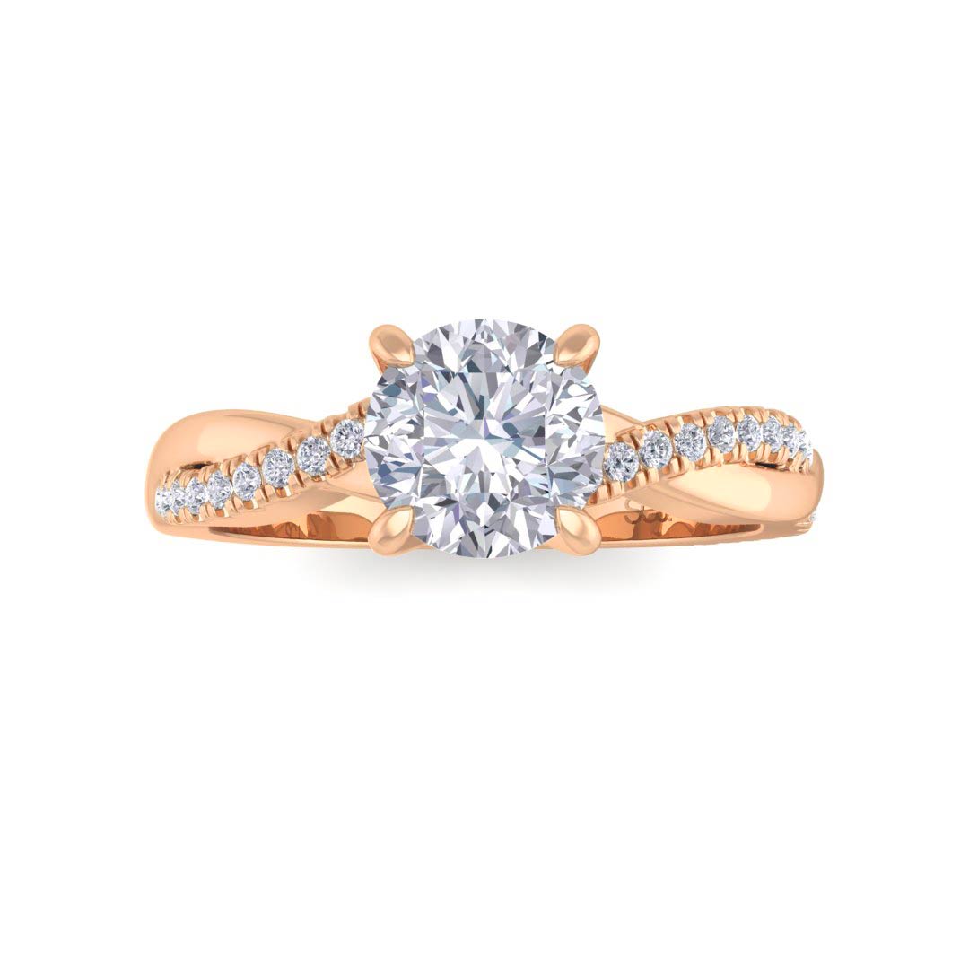 18k Rose Gold 0.75ct Round Brilliant Diamond Entwined Band Engagement Ring 0.9tdw