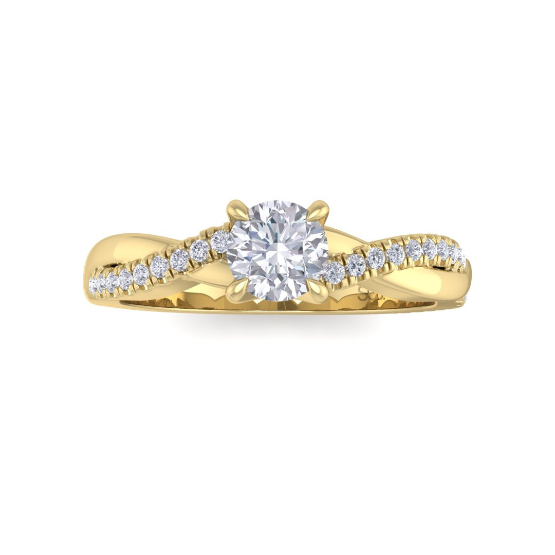 14k Yellow Gold 0.33ct Round Brilliant Diamond Entwined Band Engagement Ring 0.48tdw