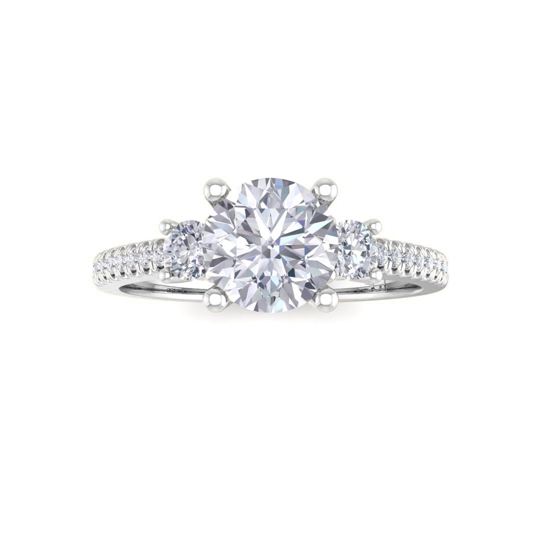 18k White Gold 0.75ct Round Brilliant Diamond Trilogy Shoulders Engagement Ring 1.05tdw