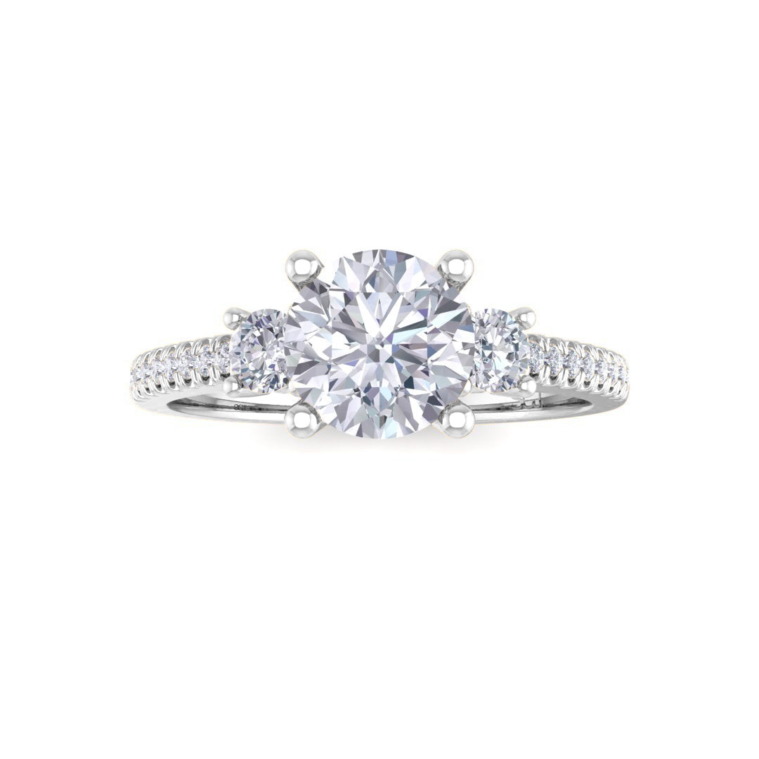 Platinum 0.75ct Round Brilliant Lab Diamond Trilogy Shoulders Engagement Ring 1.05tdw