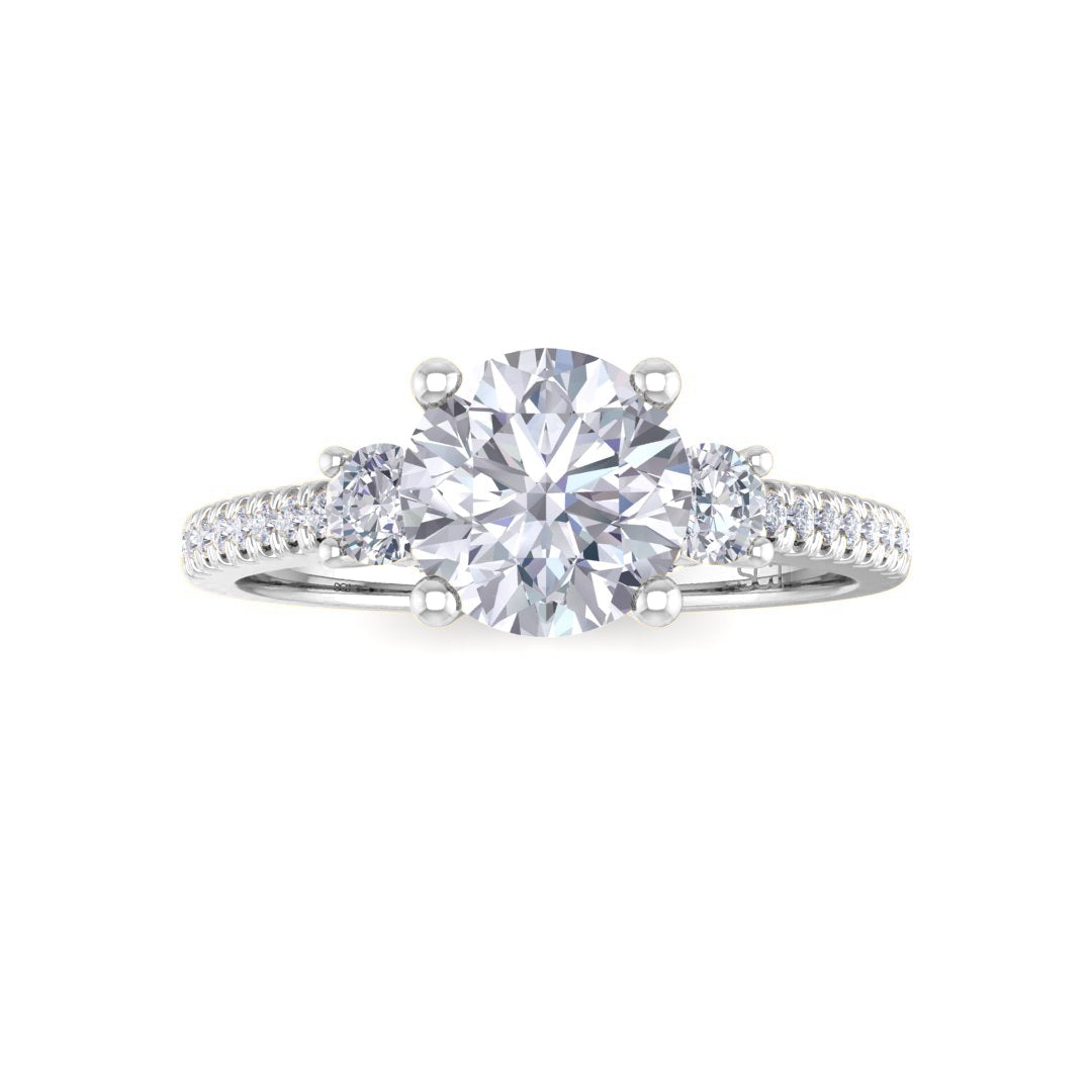 14k White Gold 1.0ct Round Brilliant Diamond Trilogy Shoulders Engagement Ring 1.3tdw