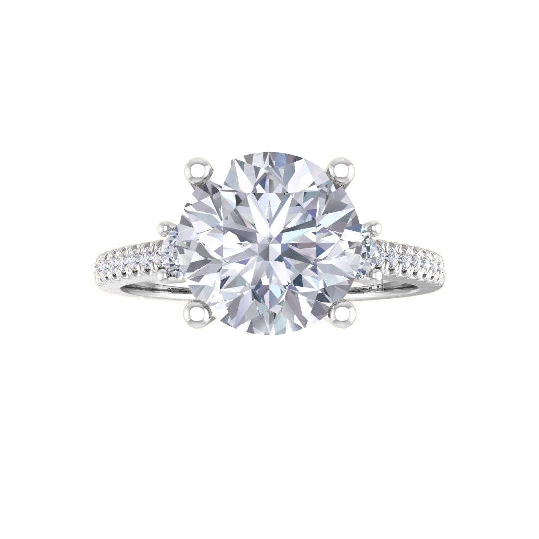 14k White Gold 2.0ct Round Brilliant Diamond Trilogy Shoulders Engagement Ring 2.3tdw