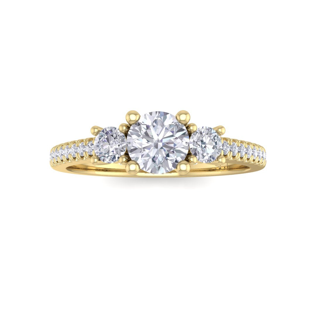 14k Yellow Gold 0.33ct Round Brilliant Diamond Trilogy Shoulders Engagement Ring 0.63tdw