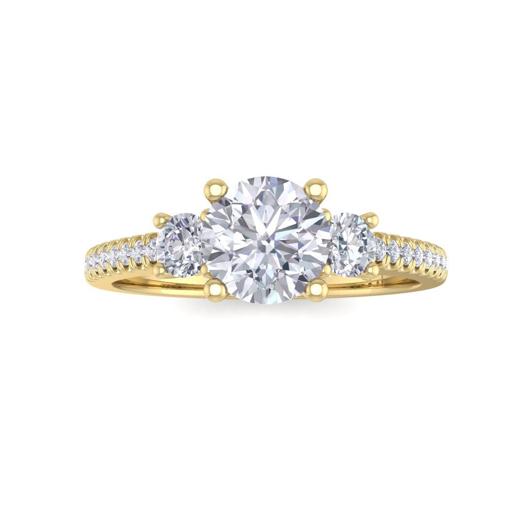 14k Yellow Gold 0.5ct Round Brilliant Diamond Trilogy Shoulders Engagement Ring 0.8tdw