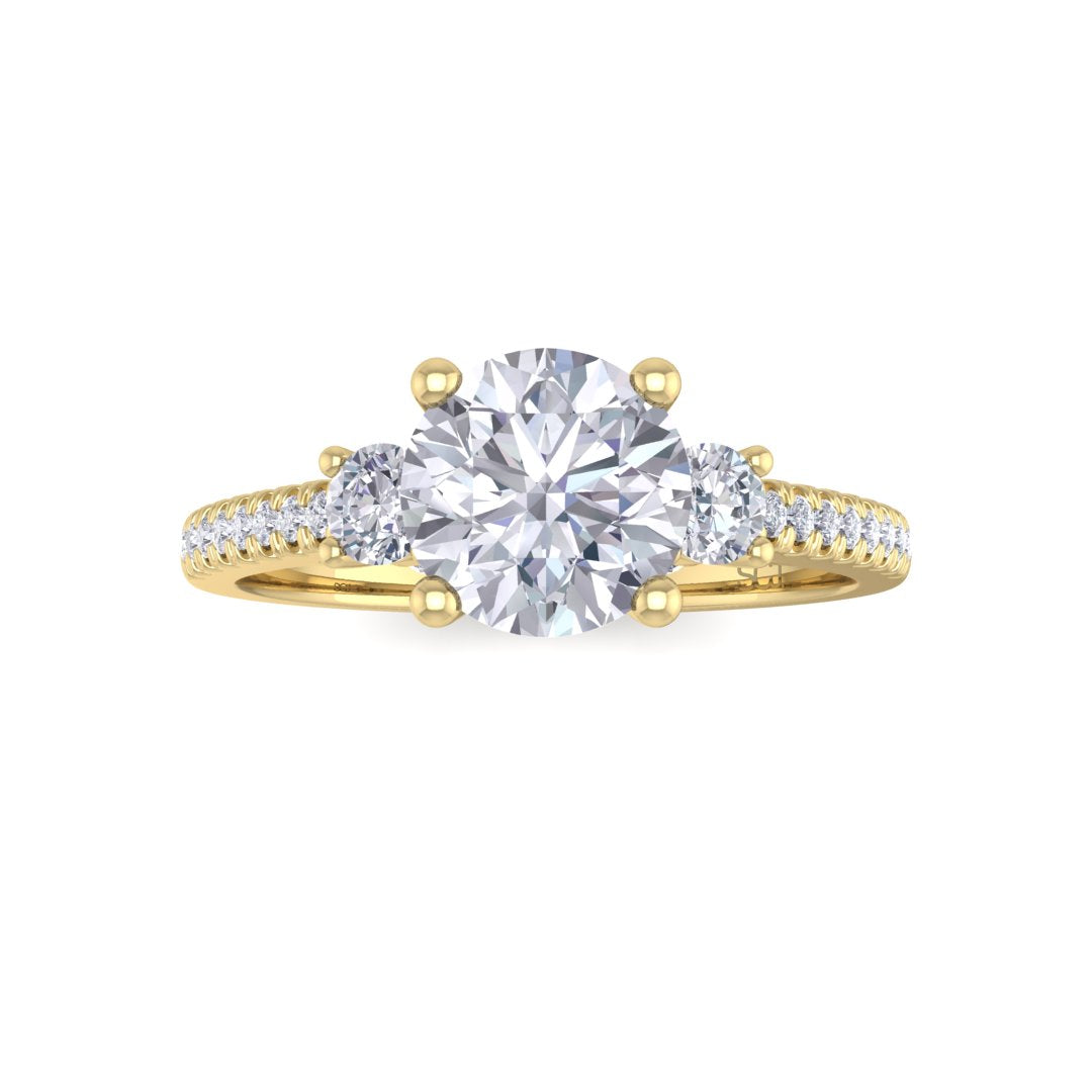 9k Yellow Gold 1.0ct Round Brilliant Diamond Trilogy Shoulders Engagement Ring 1.3tdw