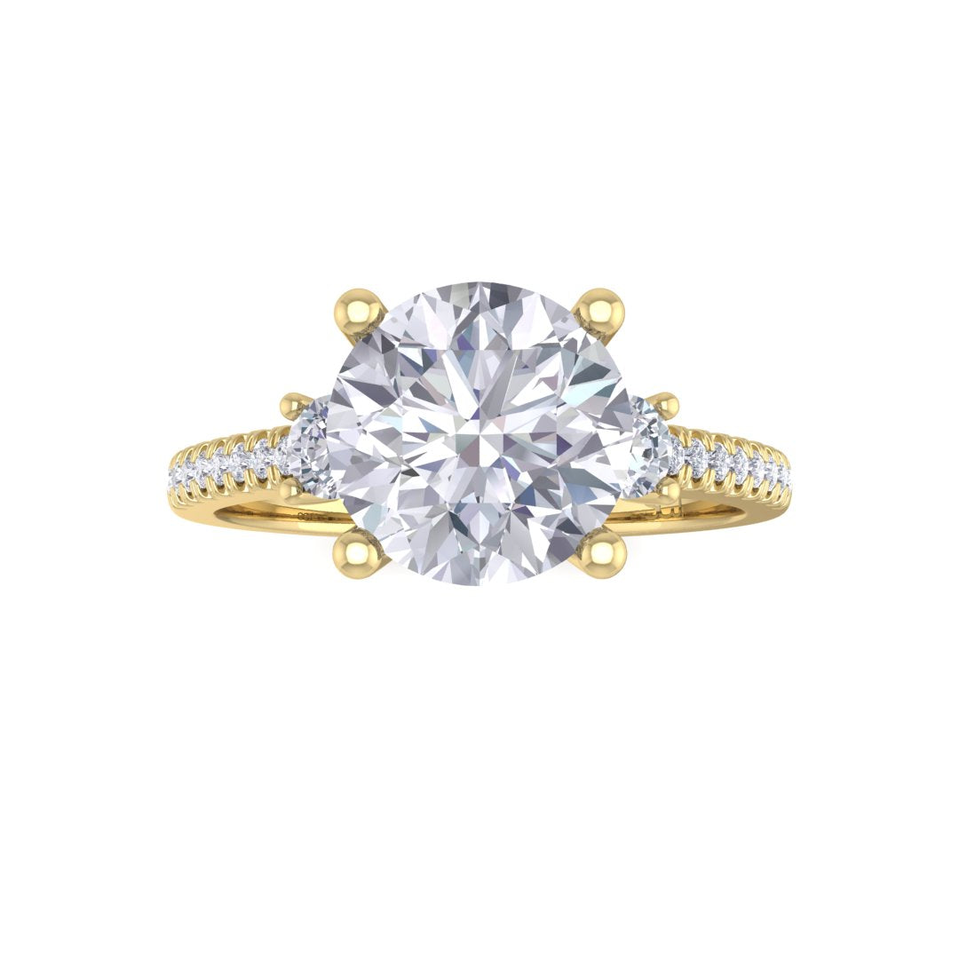 14k Yellow Gold 1.5ct Round Brilliant Diamond Trilogy Shoulders Engagement Ring 1.8tdw