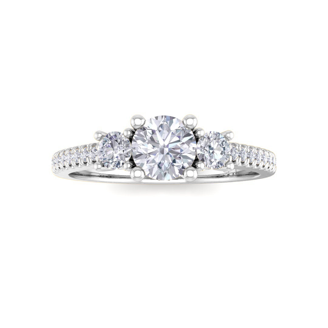 Platinum 0.33ct Round Brilliant Moissanite Trilogy Shoulders Engagement Ring 0.3tdw
