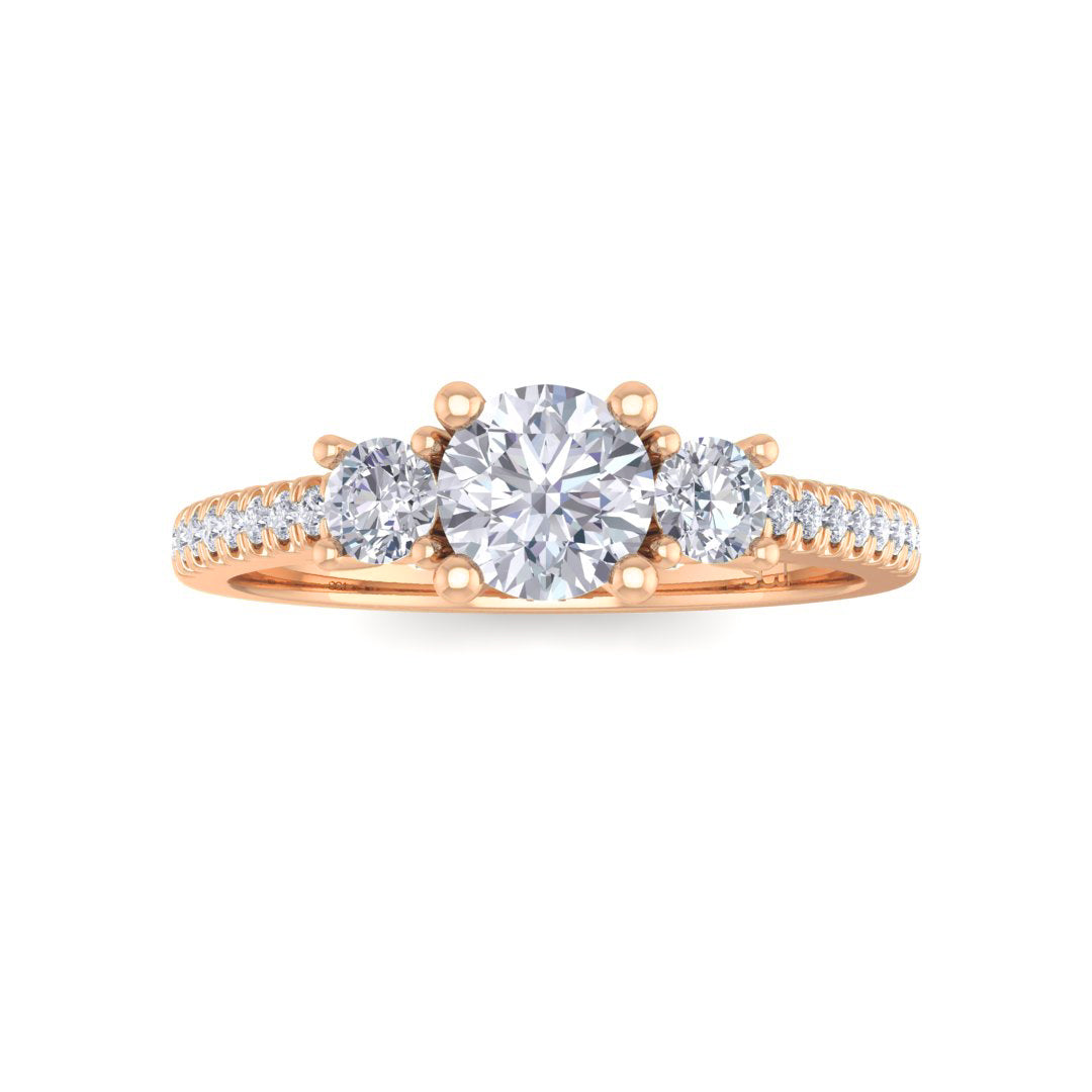 18k Rose Gold 0.33ct Round Brilliant Diamond Trilogy Shoulders Engagement Ring 0.63tdw