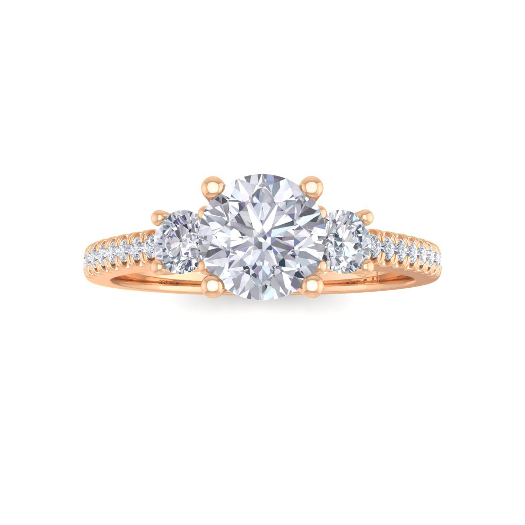 18k Rose Gold 0.5ct Round Brilliant Diamond Trilogy Shoulders Engagement Ring 0.8tdw