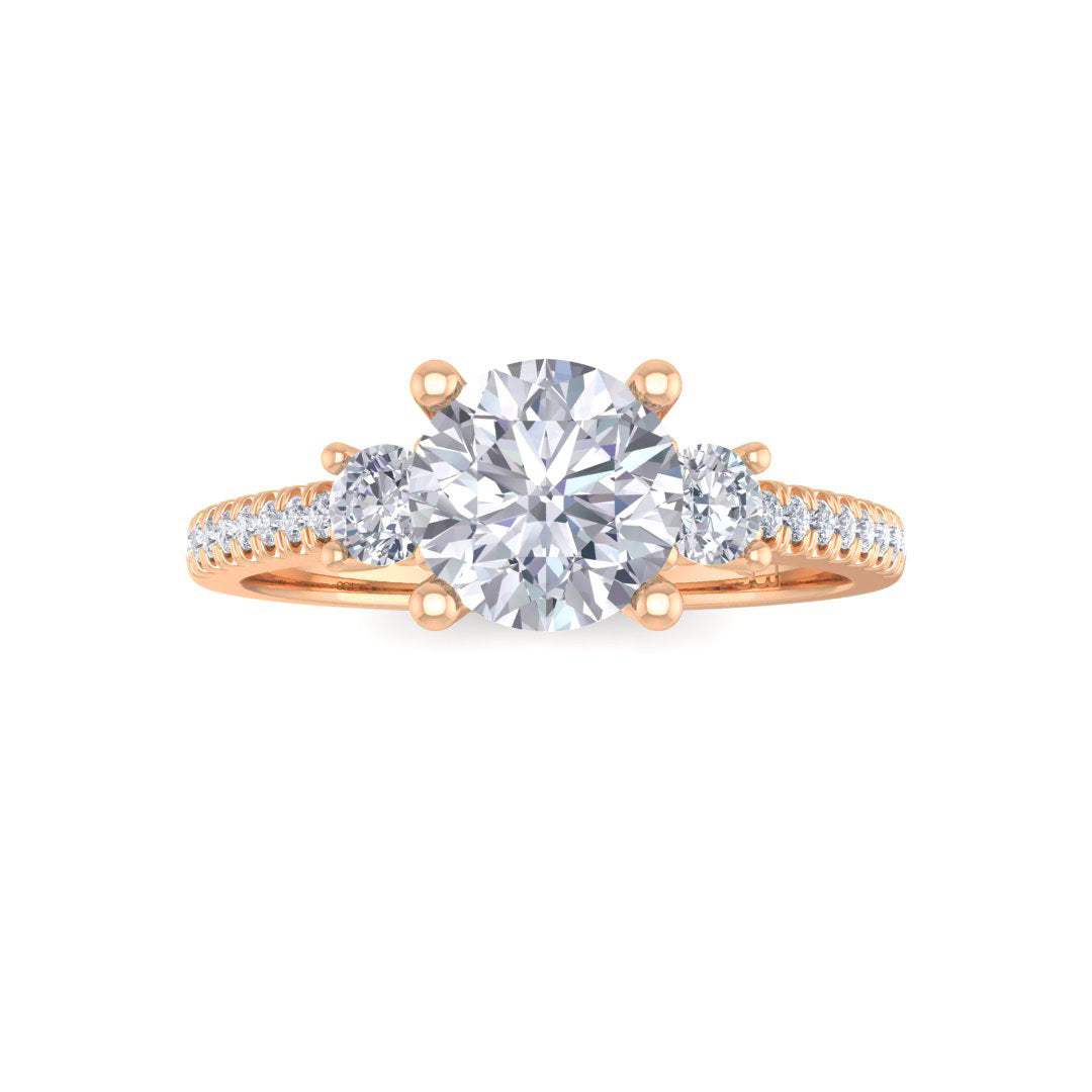 18k Rose Gold 0.75ct Round Brilliant Lab Diamond Trilogy Shoulders Engagement Ring 1.05tdw