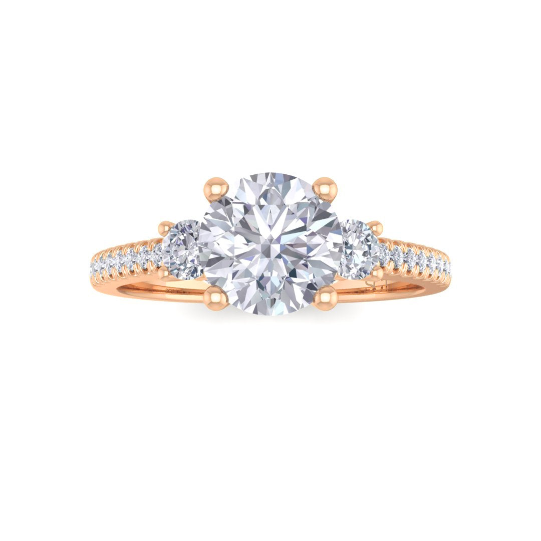 14k Rose Gold 1.0ct Round Brilliant Diamond Trilogy Shoulders Engagement Ring 1.3tdw