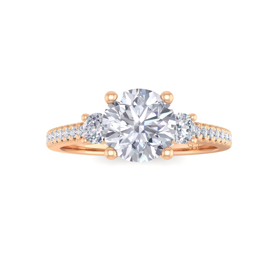 14k Rose Gold 1.0ct Round Brilliant Lab Diamond Trilogy Shoulders Engagement Ring 1.3tdw