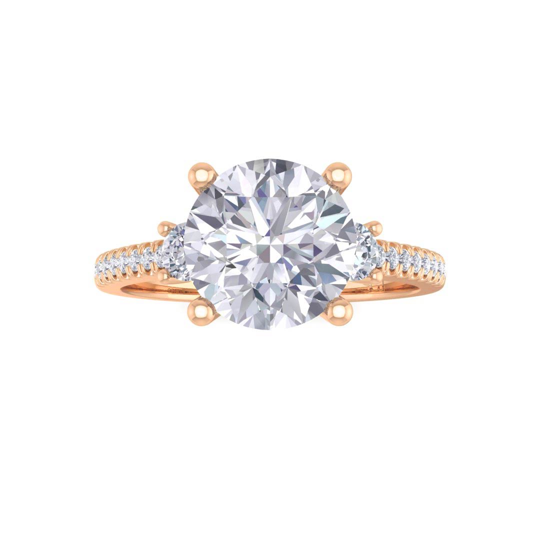 18k Rose Gold 1.5ct Round Brilliant Diamond Trilogy Shoulders Engagement Ring 1.8tdw