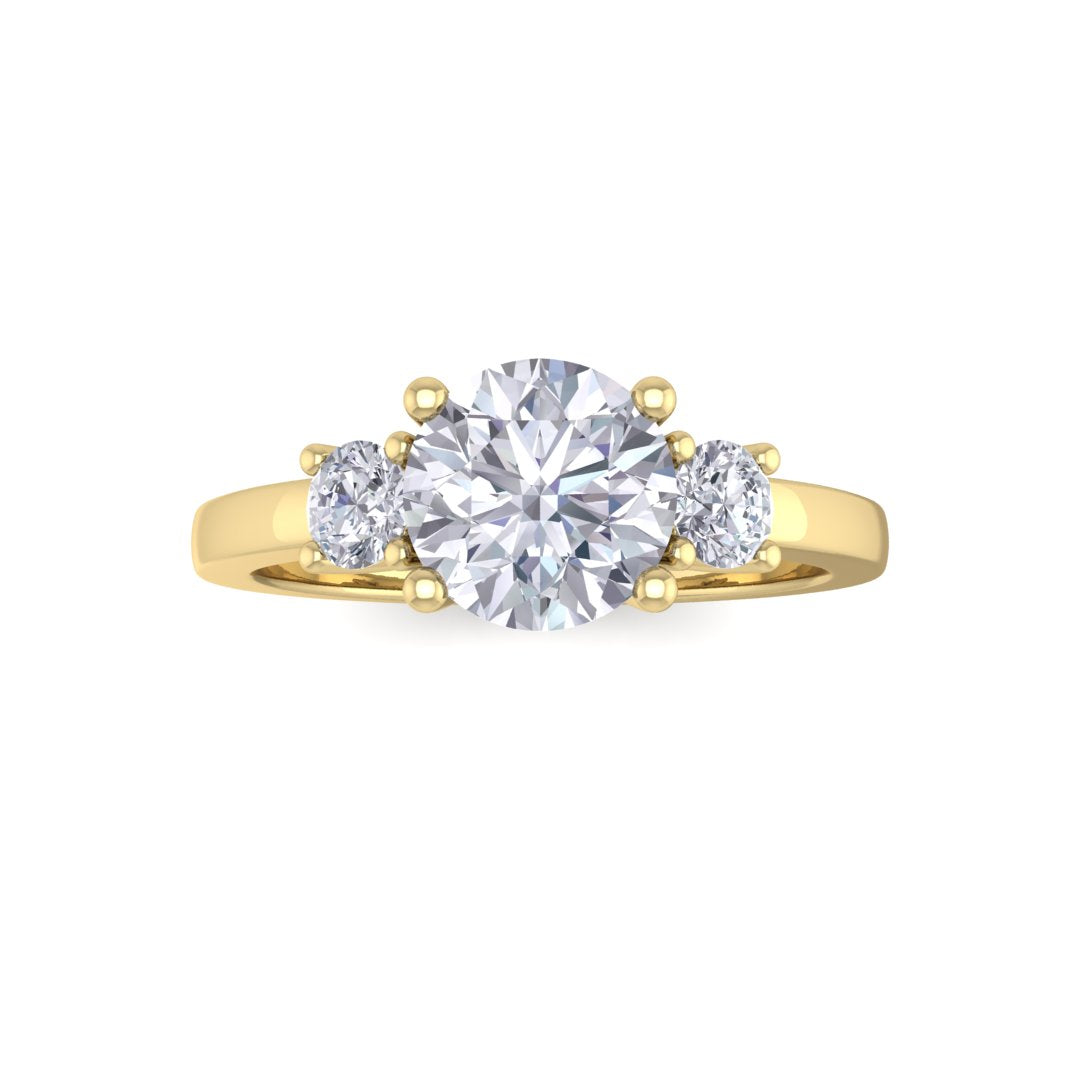 14k Yellow Gold 1.0ct Round Brilliant Lab Diamond Trilogy Engagement Ring 1.25tdw