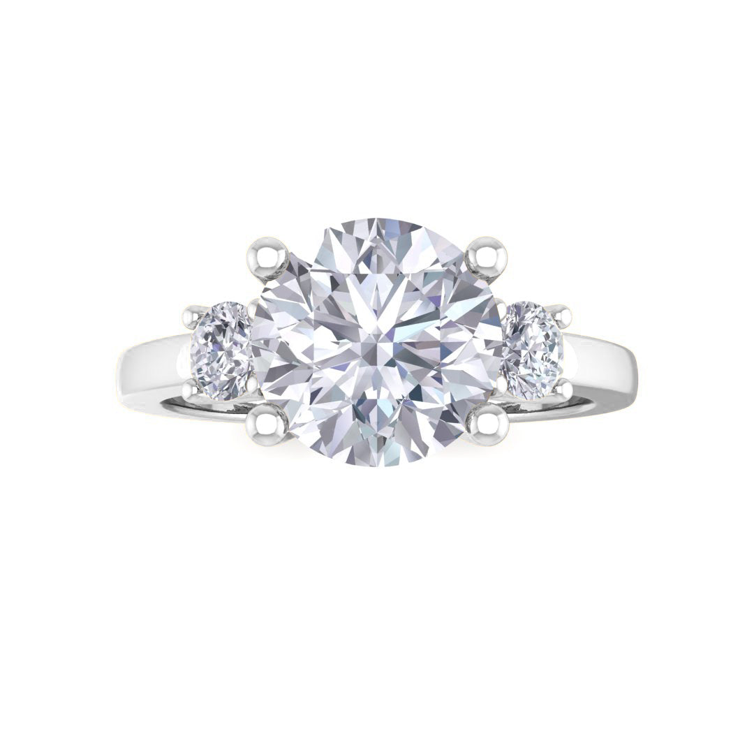 14k White Gold 2.0ct Round Brilliant Diamond Trilogy Engagement Ring 2.25tdw
