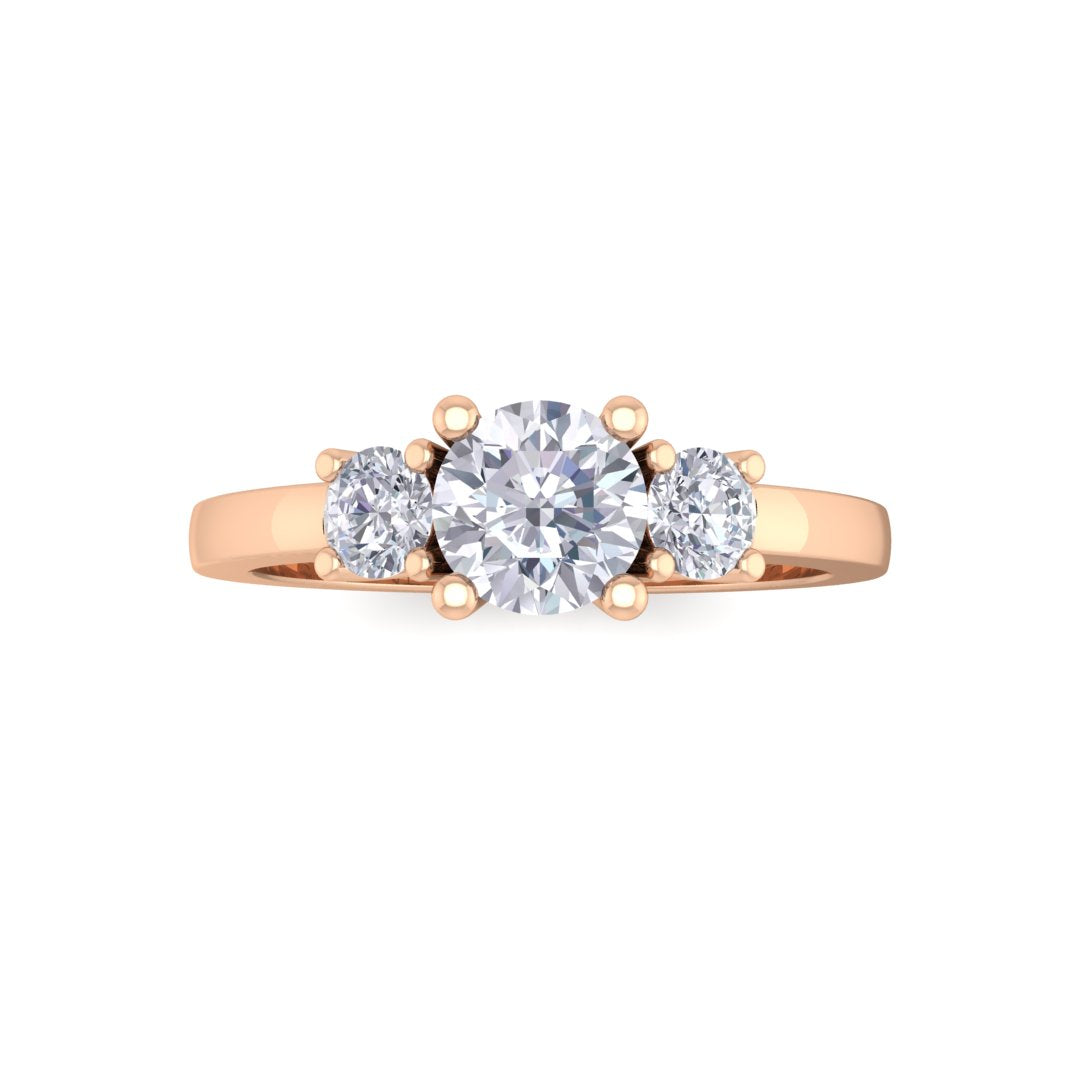 14k Rose Gold 0.5ct Round Brilliant Diamond Trilogy Engagement Ring 0.75tdw