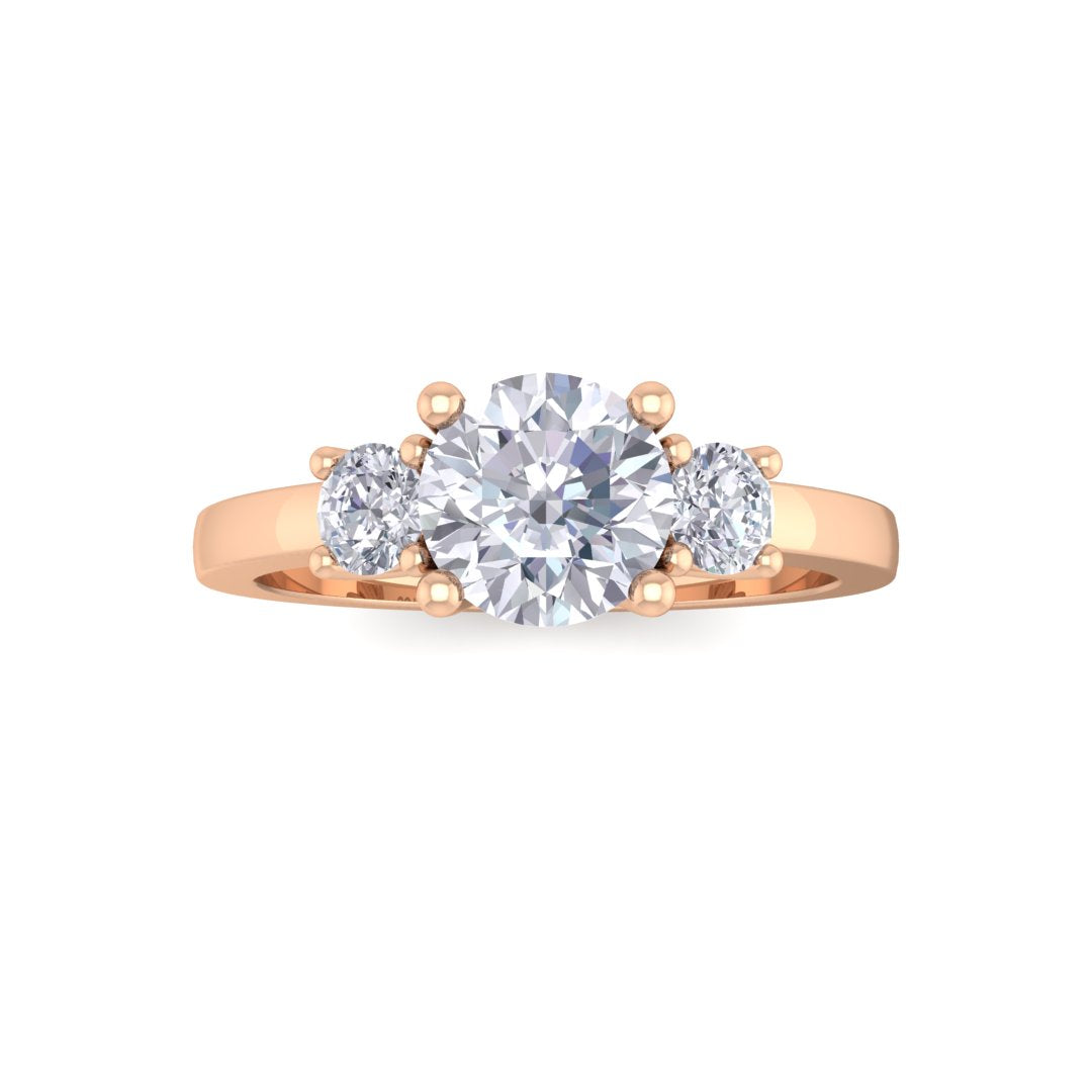 14k Rose Gold 0.75ct Round Brilliant Diamond Trilogy Engagement Ring 1.0tdw