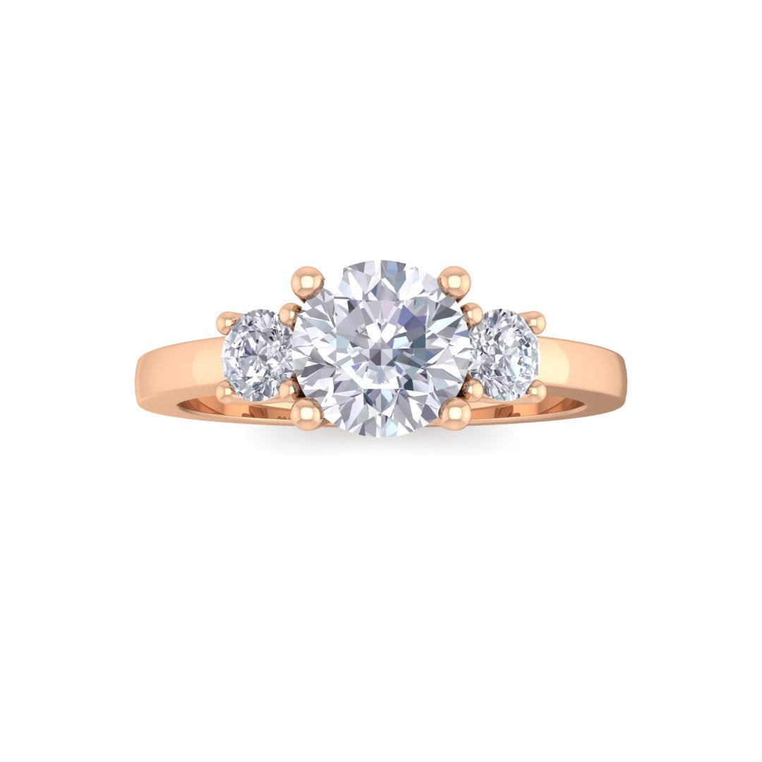18k Rose Gold 0.75ct Round Brilliant Diamond Trilogy Engagement Ring 1.0tdw