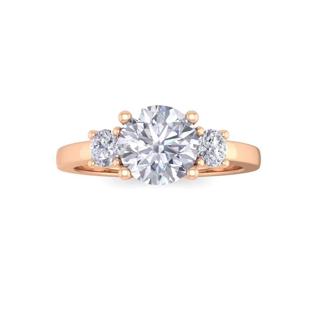 18k Rose Gold 1.0ct Round Brilliant Lab Diamond Trilogy Engagement Ring 1.25tdw