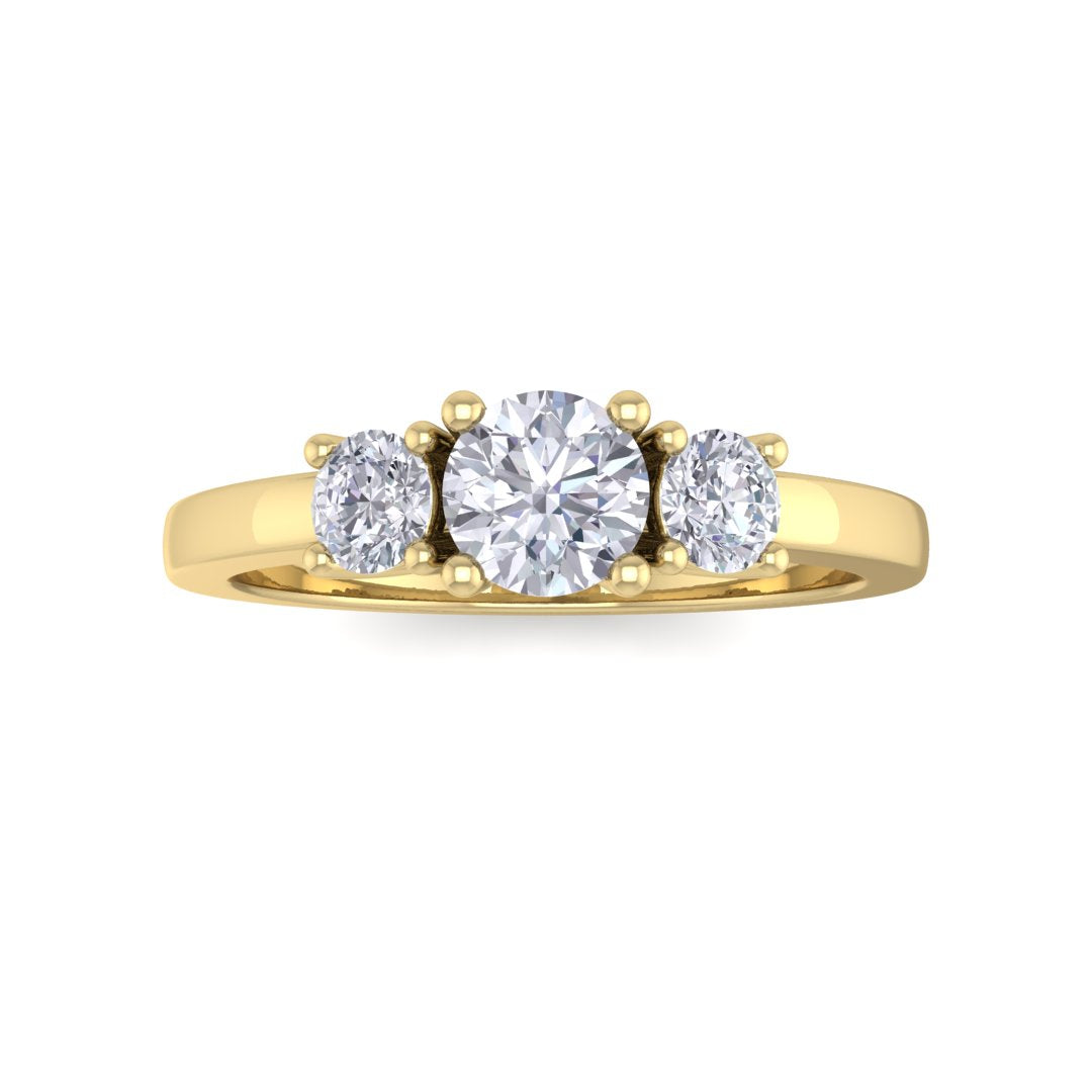 18k Yellow Gold 0.33ct Round Brilliant Diamond Trilogy Engagement Ring 0.58tdw
