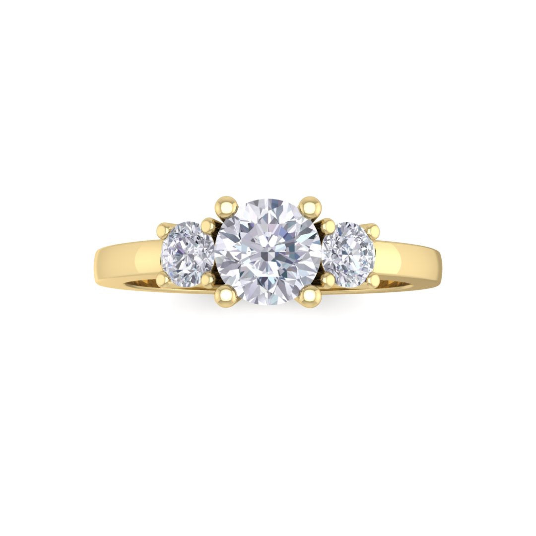 14k Yellow Gold 0.5ct Round Brilliant Lab Diamond Trilogy Engagement Ring 0.75tdw
