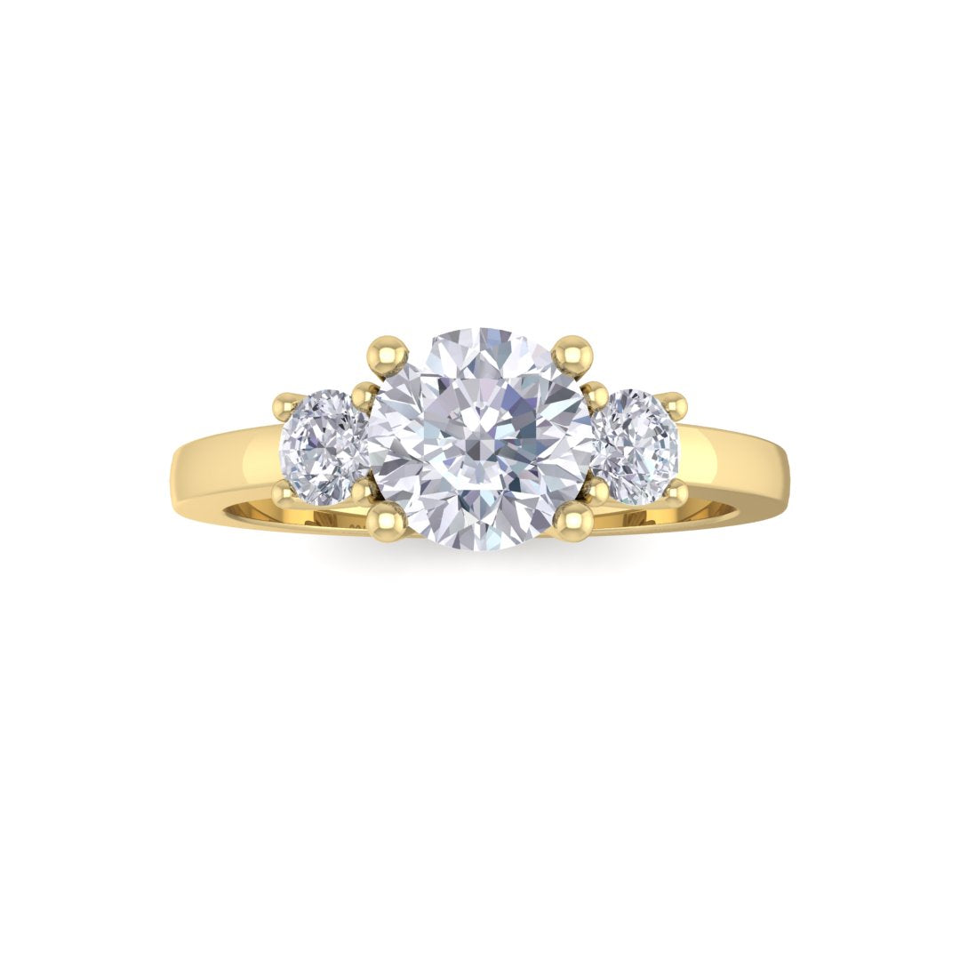 9k Yellow Gold 0.75ct Round Brilliant Lab Diamond Trilogy Engagement Ring 1.0tdw