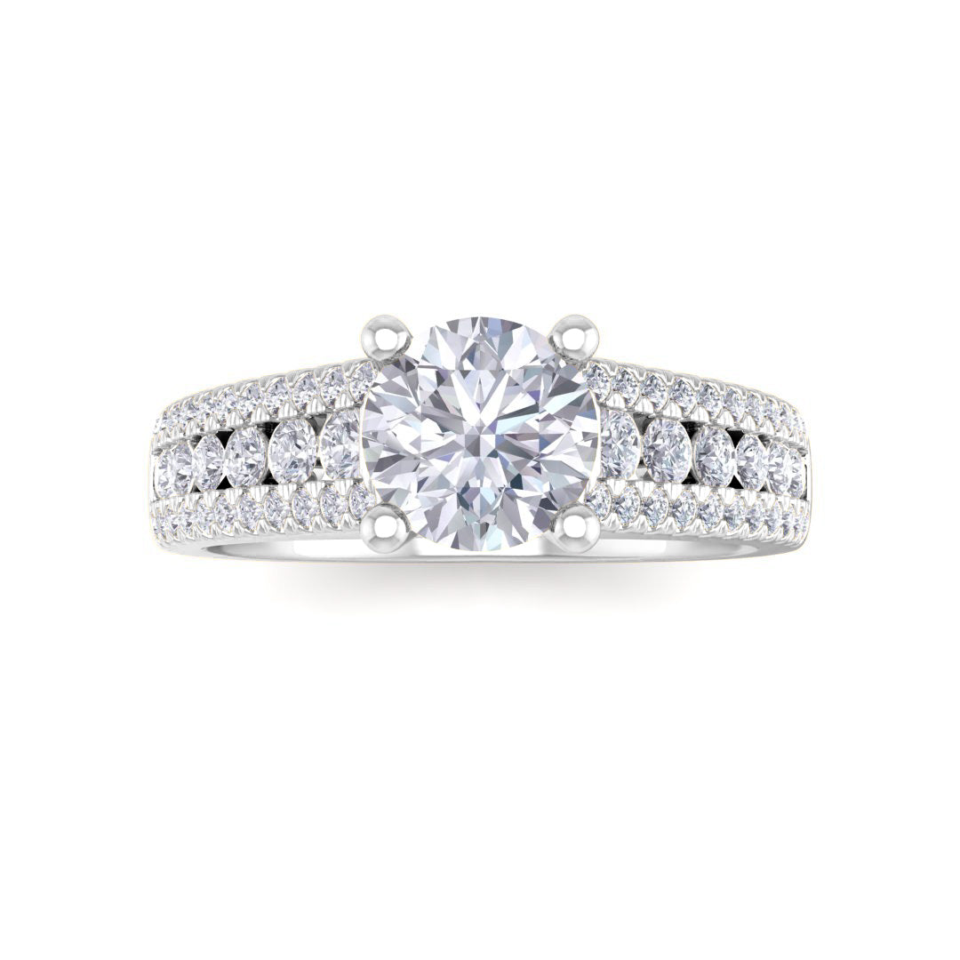 18k White Gold 0.75ct Round Brilliant Diamond Solitaire with Accent Shoulders Engagement Ring 1.25tdw