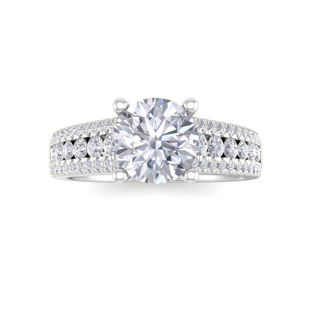 9k White Gold 1.0ct Round Brilliant Diamond Solitaire with Accent Shoulders Engagement Ring 1.5tdw