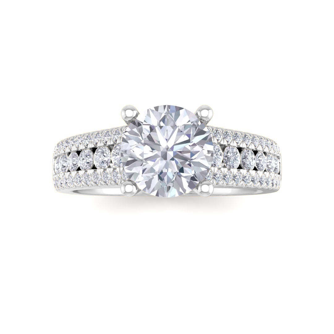 14k White Gold 1.0ct Round Brilliant Moissanite Solitaire with Accent Shoulders Engagement Ring 0.5tdw