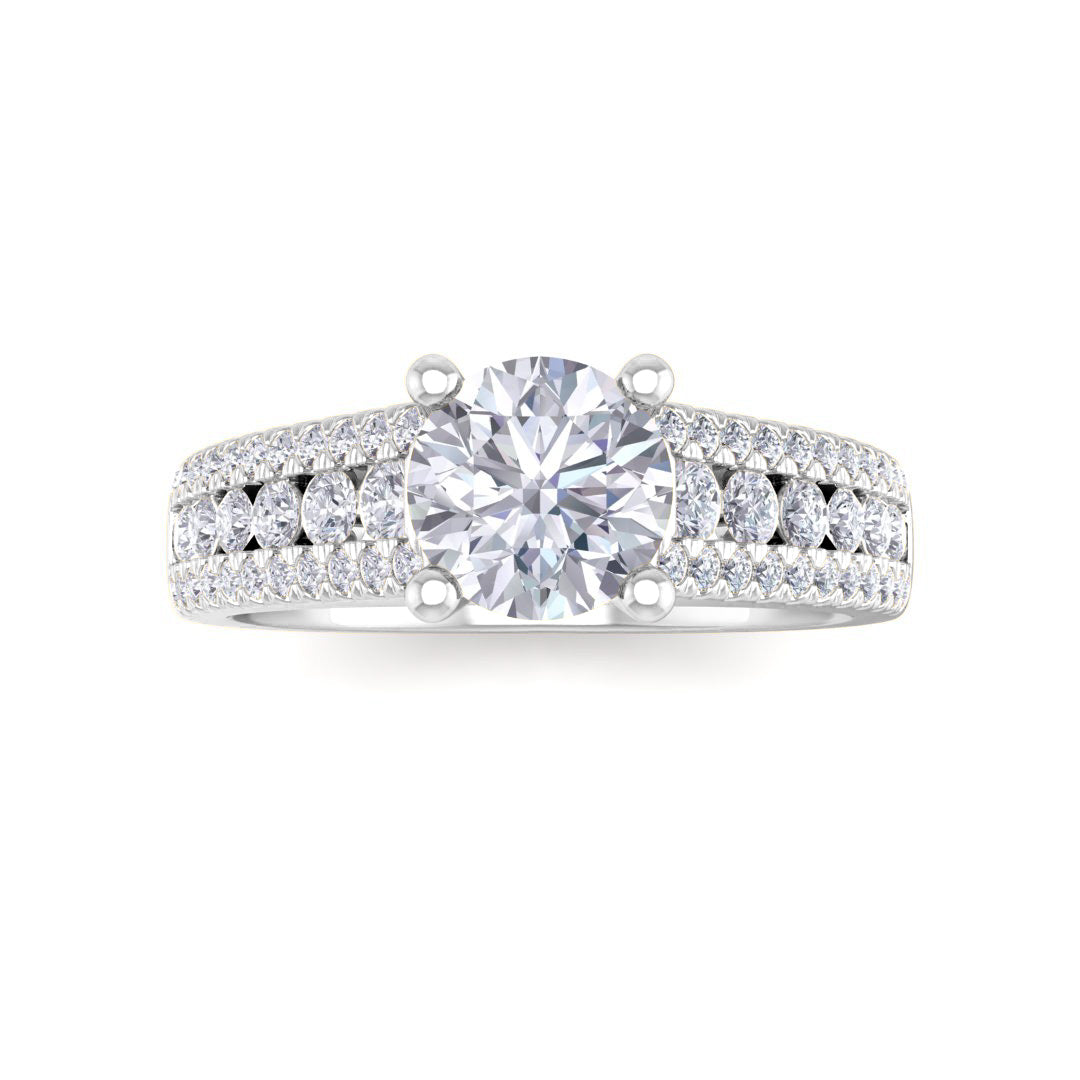 18k White Gold 1.5ct Round Brilliant Diamond Solitaire with Accent Shoulders Engagement Ring 2.0tdw
