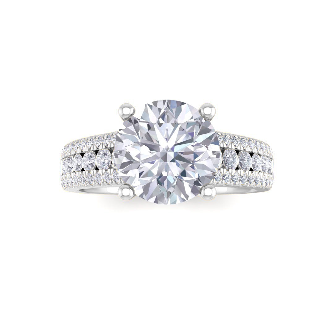 Platinum 2.0ct Round Brilliant Moissanite Solitaire with Accent Shoulders Engagement Ring 0.5tdw